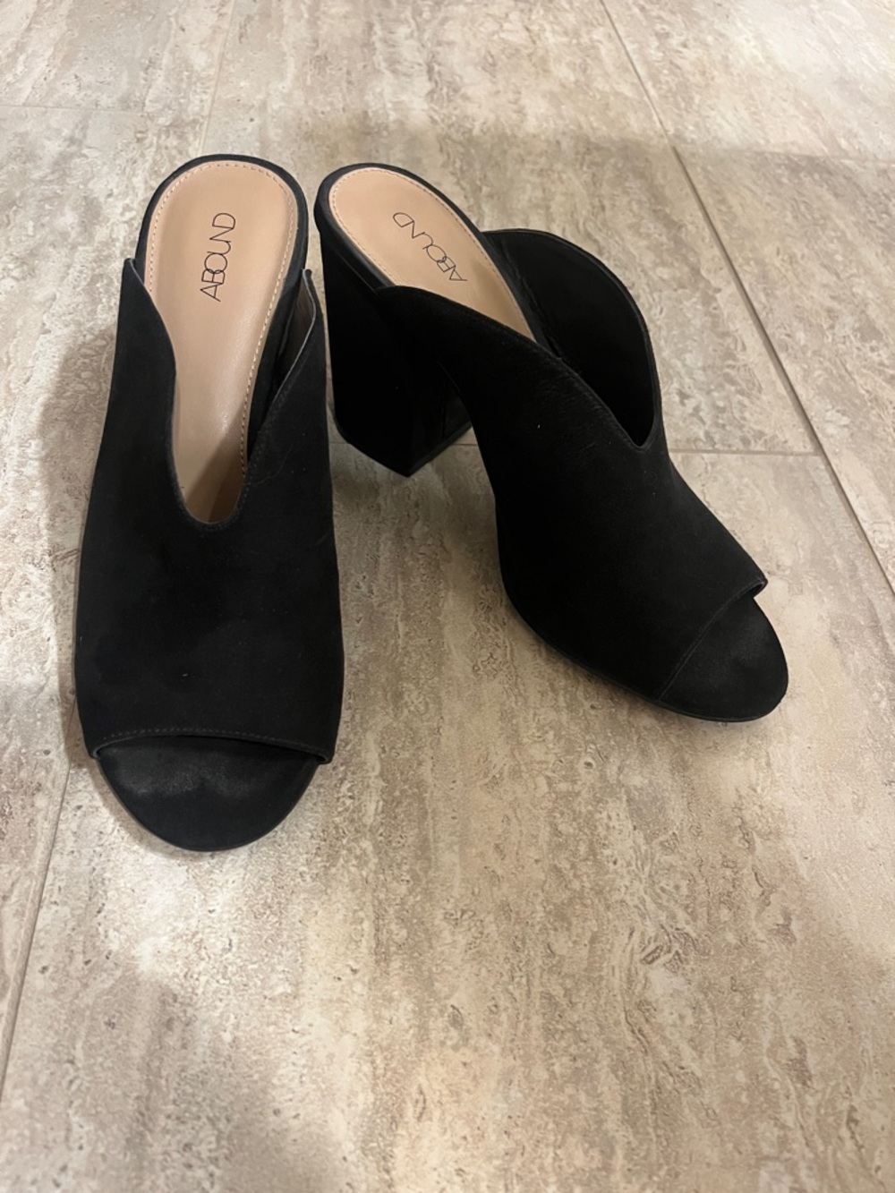 Abound Black Suede Open-Toe Block Heel Mules
